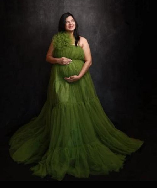 G819, Kiwi Green Maternity One Shoulder Gown, Size: All, Color: All