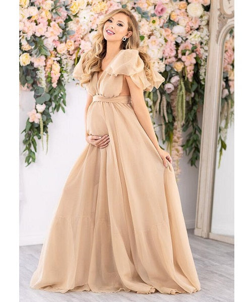 G112, Golden Maternity Shoot Trail Baby Shower Gown, Size: All, Color: All