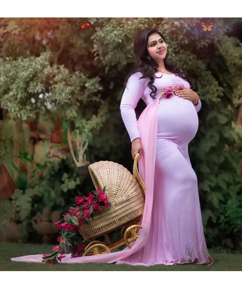 G156, Pink Maternity shoot Baby Shower Lycra Body Fit Gown, Size: All, Color: All