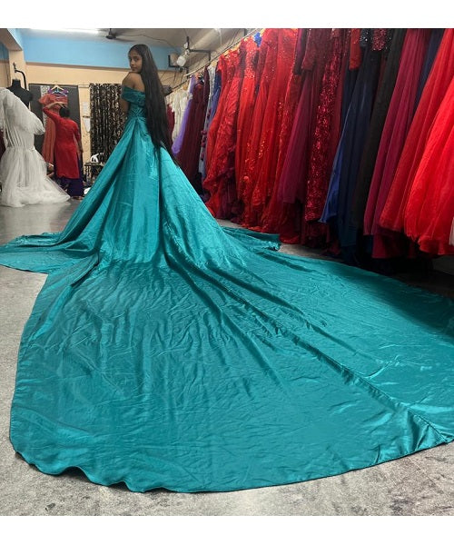G478, Sea Green Pre Wedding Shoot Long Trail Gown, Size: All, Color: All