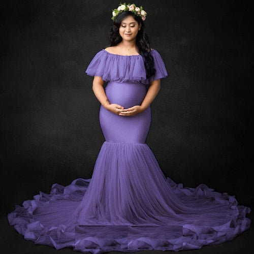 G708, Purple Maternity Shoot Baby Shower Trail Gown, Size: All, Color: All