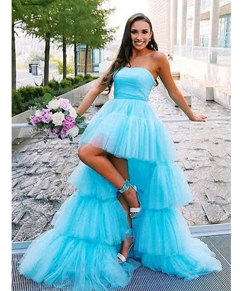 G140, Luxury Sky Blue Ruffle Long Trail Maternity Shoot Gown, Size: All, Color: All