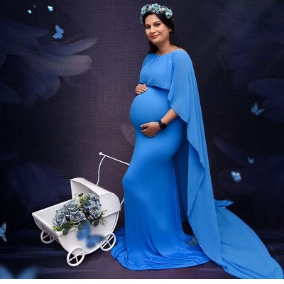 G646, Royal Blue Maternity Shoot Baby Shower Trail  Lycra Fit Gown, Size: All, Color: All