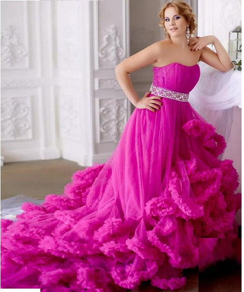 G323, Hot Pink Puffy Cloud Trail Big Ball Gown Size: All, Color: All