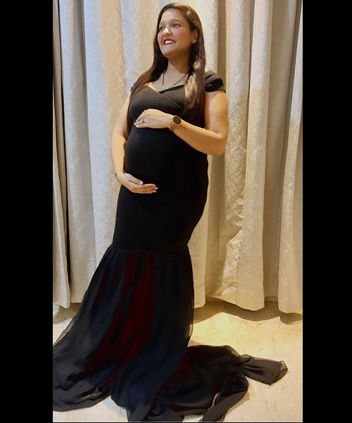 G220,Black Maternity Shoot Trail Baby Shower Gown, Size: All, Color: All