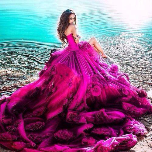 G2022, Magenta Puffy Shoot Trail Gown Size: All, Color: All