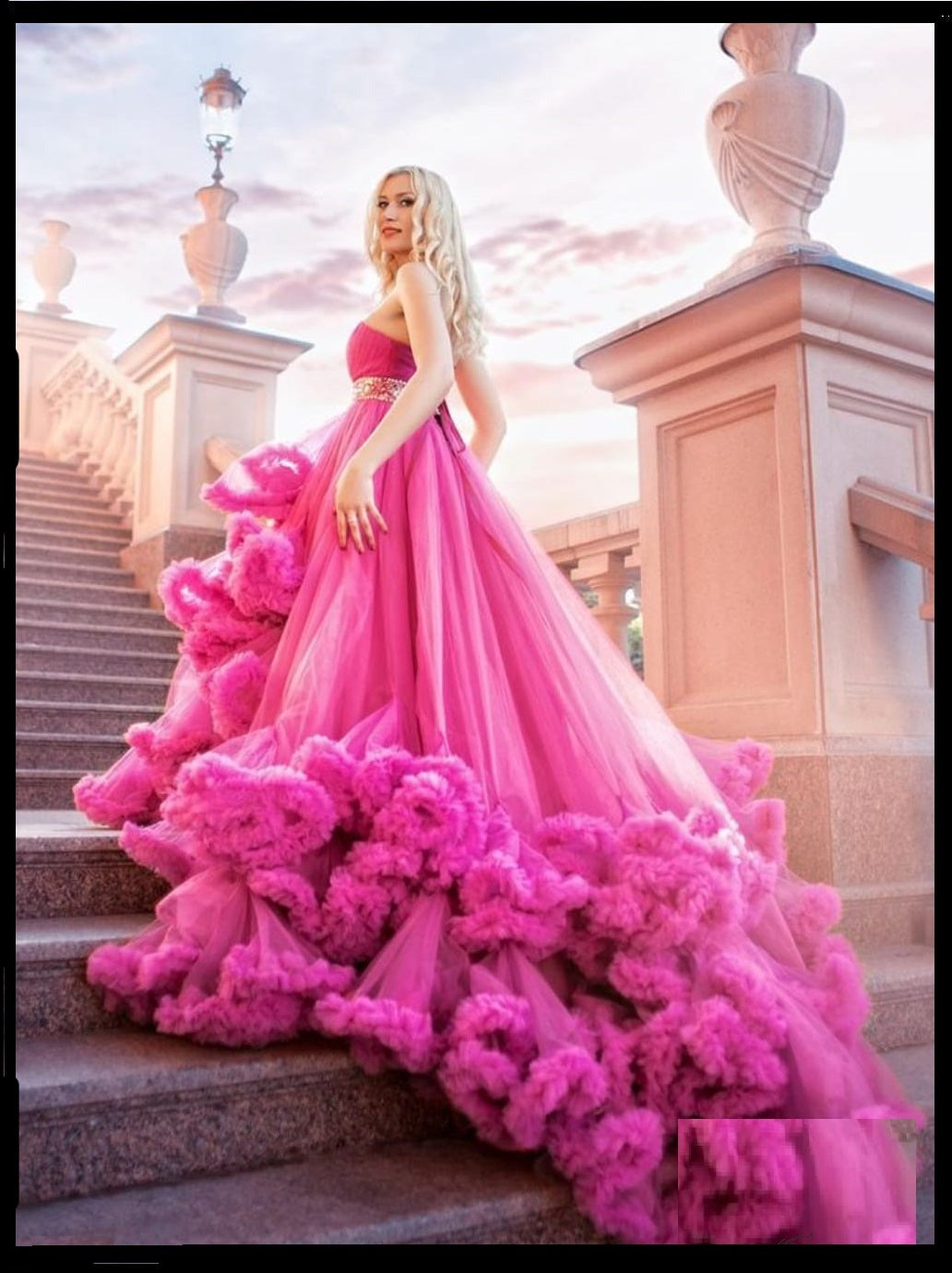 Chiffon Pink Ruffle Wedding Gown at Rs 10000 in Mumbai | ID: 14657712933