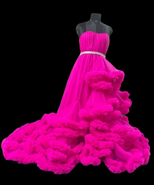 G323, Hot Pink Puffy Cloud Maternity Shoot Trail Gown Size: All, Color: All
