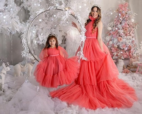 G662, Watermelon Ruffled Shoot Gown, Size: All, Color: All