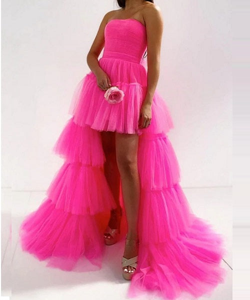 G940, Hot Pink  Ruffle Long Trail Ball Gown Size: All, Color: All