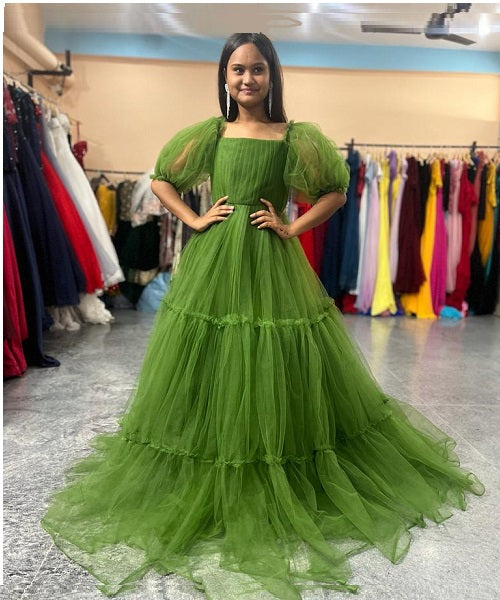 G954, Kiwi Green Ruffled  Shoot  Gown, Size: All, Color: All