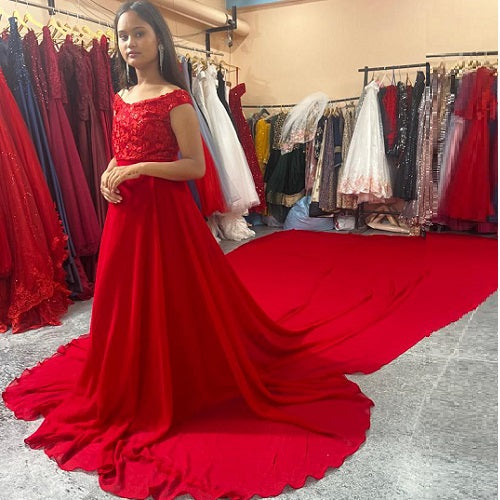 G601, Red Long Slit Cut Maternity Shoot Trail Gown, Size: All, Color: All
