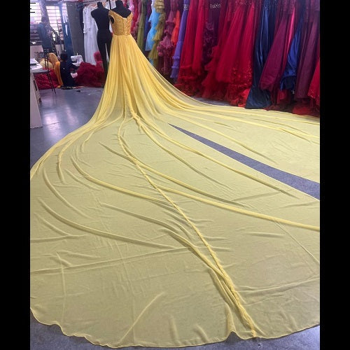 G888, Yellow Twin Trail Maternity Shoot Long Trail Gown, Size: All, Color: All