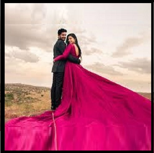 G252, Rani Pink Prewedding Long Trail Gown Size: All, Color: All