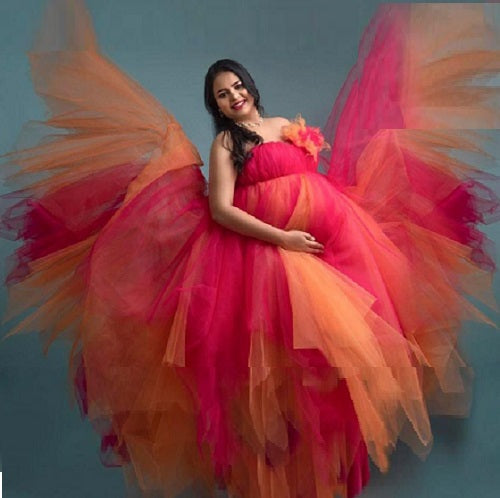 G2004, Magenta and Mustard Twin Colour  Slit Cut Maternity Shoot Gown, Size: All, Color: All