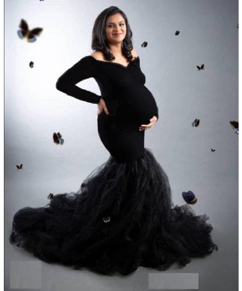 G331, Black Fish Cut Maternity Shoot Baby Shower Gown, Size: All, Color: All