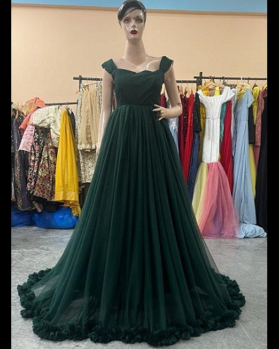 Spaghetti Straps Dark Green Prom Dress Ball Gown Beaded Pageant Dress –  SELINADRESS