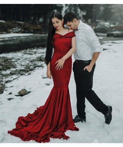 G447, Red Wine Mermaid Pre Wedding Shoot Trail Gown, Size: All, Color: All