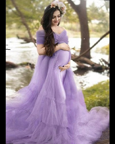 G77, Lavender Frilled Maternity Shoot  Trail Gown, Size: All, Color: All
