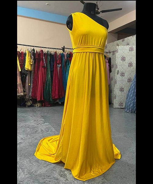 G279 ,Yellow Mustard One Shoulder Maternity Shoot Trail Baby Shower Gown, Size: All, Color: All