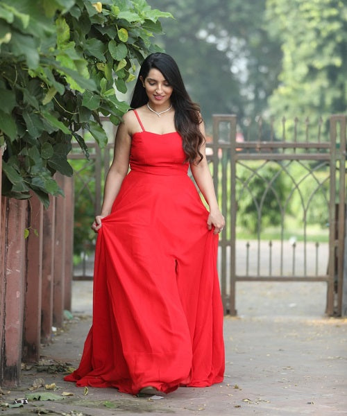 G59, Red Tube Slit Cut Prewedding Long Trail Gown, Size: All, Color: All