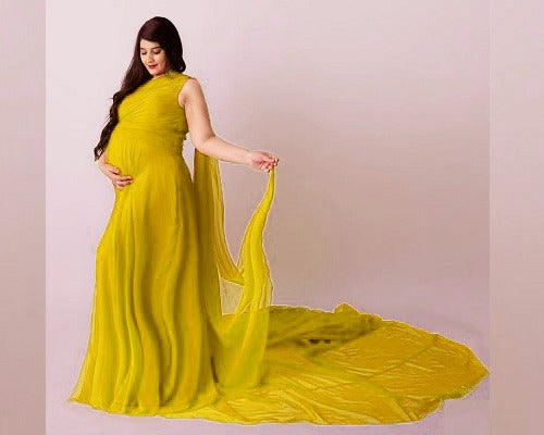 G75, Yellow One Shoulder Maternity Shoot Long Trail Gown Size: All, Color: All