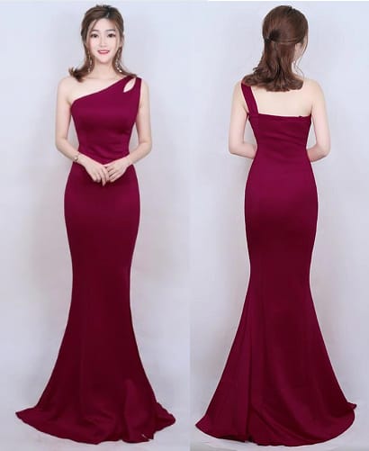 G116, Wine One Shoulder Gown, Size: All, Color: All