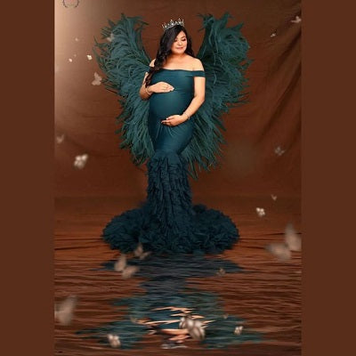 G919, Bottle Green Maternity Shoot Trail Body Fit Gown Size: All, Color: All