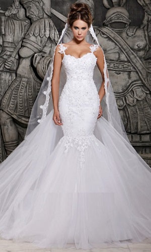 W2035, White  Mermaid Gown, Size: All, Color: All