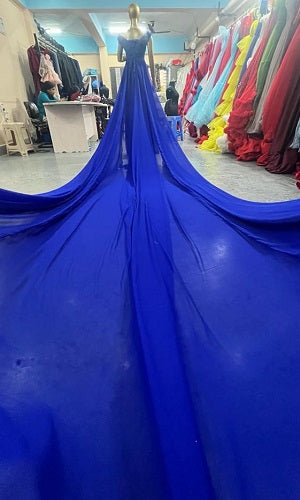 G402, Royal Blue Slit Cut Long Twin Trail Prewedding Shoot Gown Size: All, Color: All