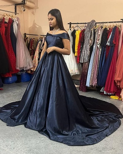 G903, Navy Blue Pre Wedding Shoot Long Trail Gown, Size: All, Color: All