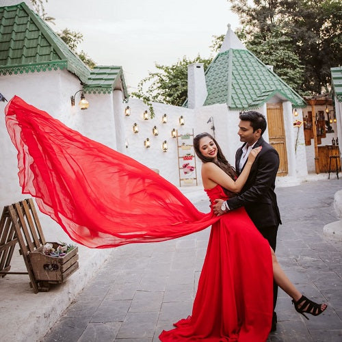G575, Red One Shoulder Prewedding Shoot Long Trail Gown, Size: All, Color: All