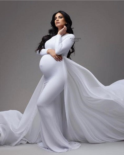 W644, White Trail Lycra Body Fit Maternity Gown, Size: All, Color: All