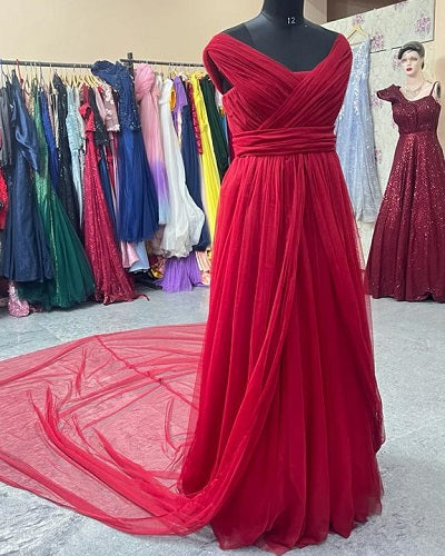 G62, Red Wine Ruffled Prewedding  Shoot Gown, Size: All, Color: All