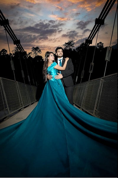 G478, Sea Green Pre Wedding Shoot Long Trail Gown, Size: All, Color: All