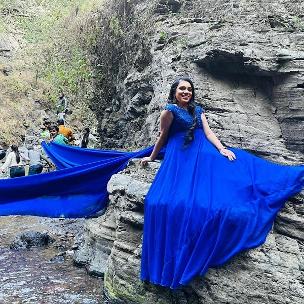 G402, Royal Blue Slit Cut Long Twin Trail Prewedding Shoot Gown Size: All, Color: All