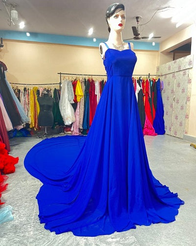 G324, Royal Blue Tube Top Slit Cut Prewedding Long Trail Gown, Size: All, Color: All