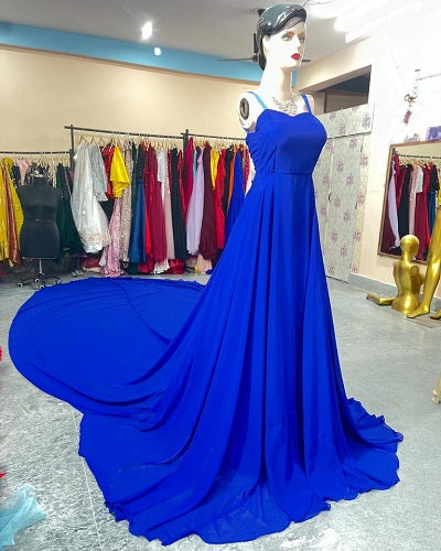 G324, Royal Blue Tube Top Slit Cut Prewedding Long Trail Gown, Size: All, Color: All