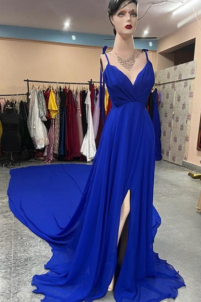 G338, Royal Blue Slit Cut Long Trail Maternity  Shoot Gown Size: All, Color: All