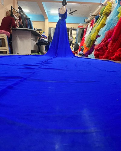 G338, Royal Blue Slit Cut Long Trail Prewedding Shoot Gown Size: All, Color: All