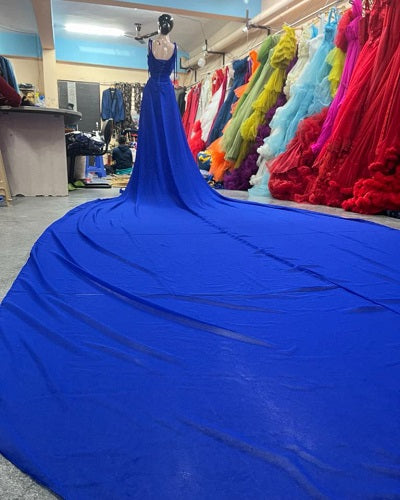 G338, Royal Blue Slit Cut Long Trail Prewedding Shoot Gown Size: All, Color: All