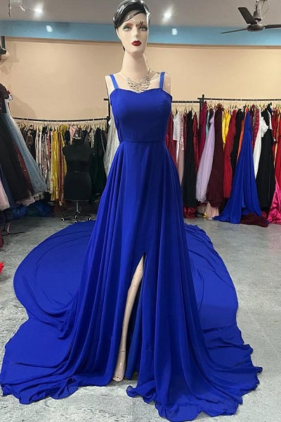 G324, Royal Blue Tube Top Slit Cut Maternity Long Trail Gown, Size: All, Color: All