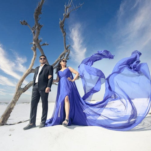 G338, Royal Blue Slit Cut Long Trail Prewedding Shoot Gown Size: All, Color: All