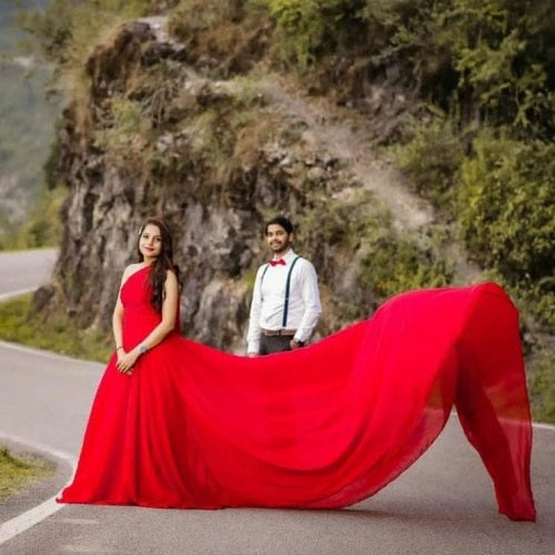 G665, Red Georgette One Shoulder Prewedding Long Trail Gown, Size: All, Color: All