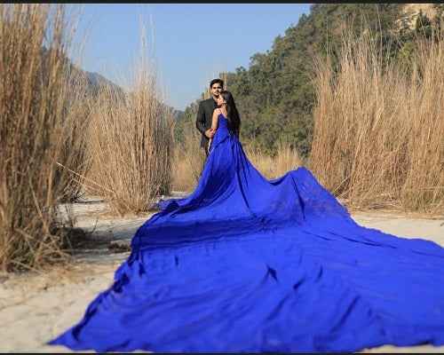 G338, Royal Blue Slit Cut Long Trail Prewedding Shoot Gown Size: All, Color: All