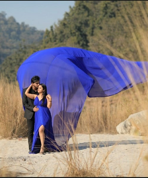 G338, Royal Blue Slit Cut Long Trail Prewedding Shoot Gown Size: All, Color: All