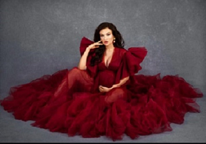 G2048,  Wine Ruffled Prewedding Shoot  Gown, Size: All, Color: All