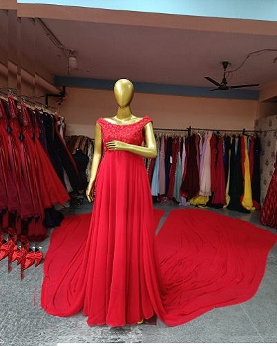 G503, Red Twin Trail prewedding Shoot Long Trail Gown, Size: All, Color: All