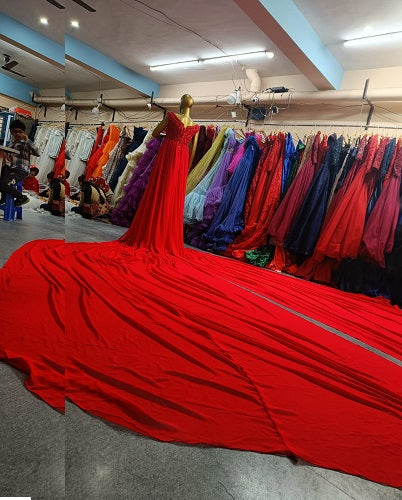 G503, Red Twin Trail prewedding Shoot Long Trail Gown, Size: All, Color: All