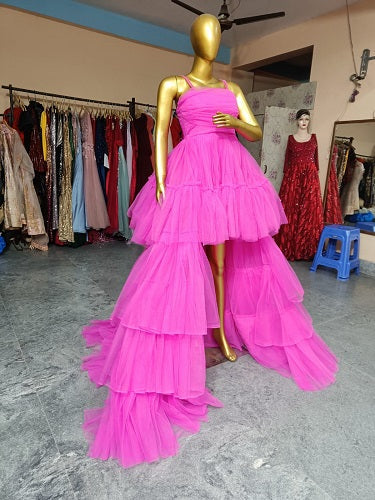 G940, Hot Pink  Ruffle Long Trail Ball Gown Size: All, Color: All